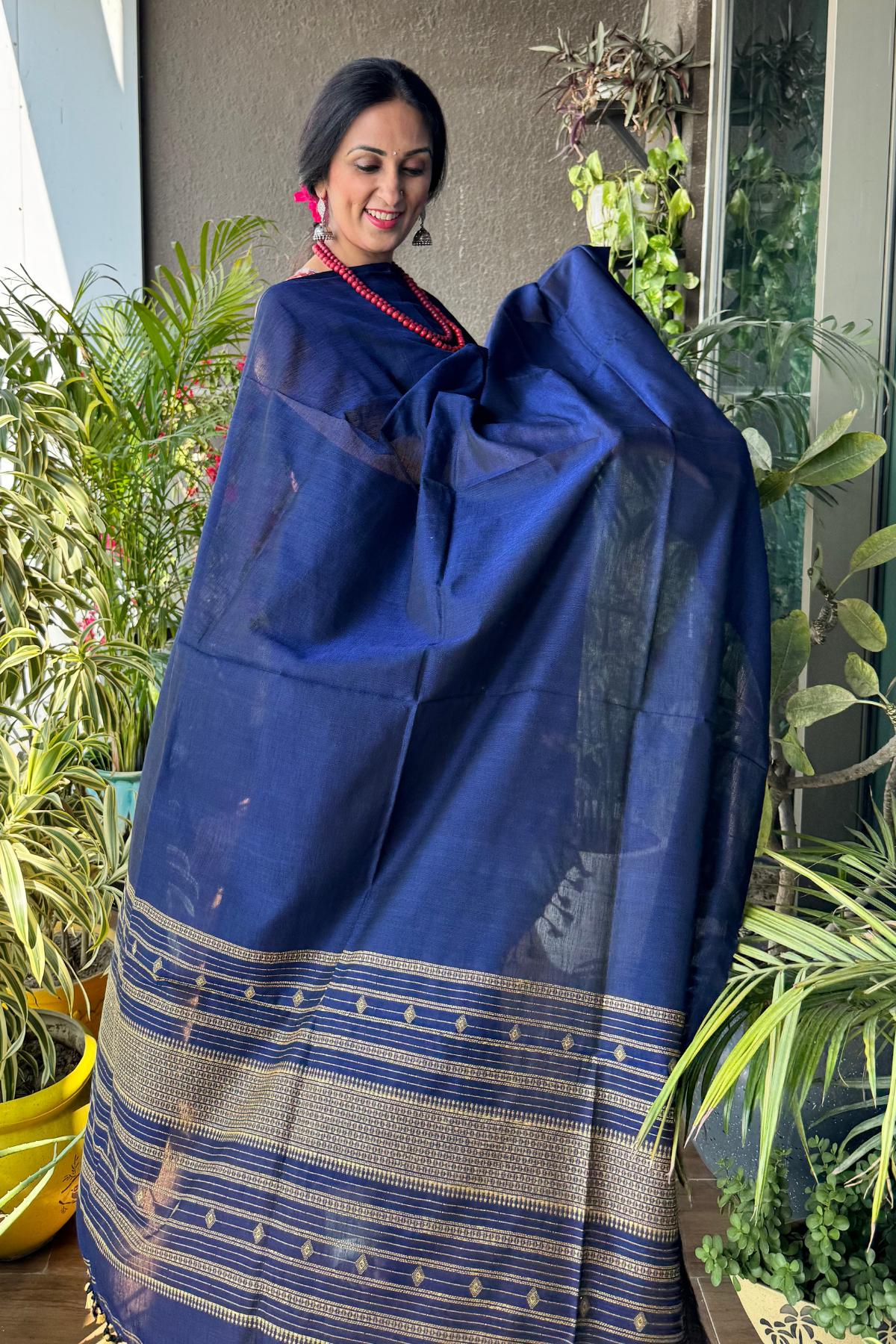 Dark navy blue colour kurta dupatta set with jamdani work